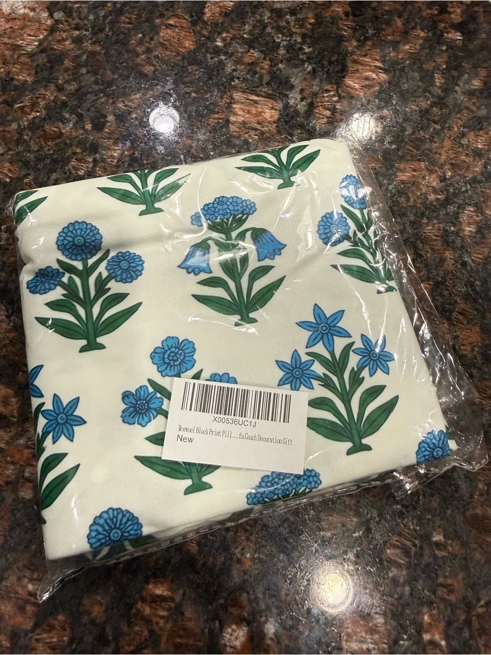 Blue and Green Floral Block Print Pillow Covers (Set of 2)